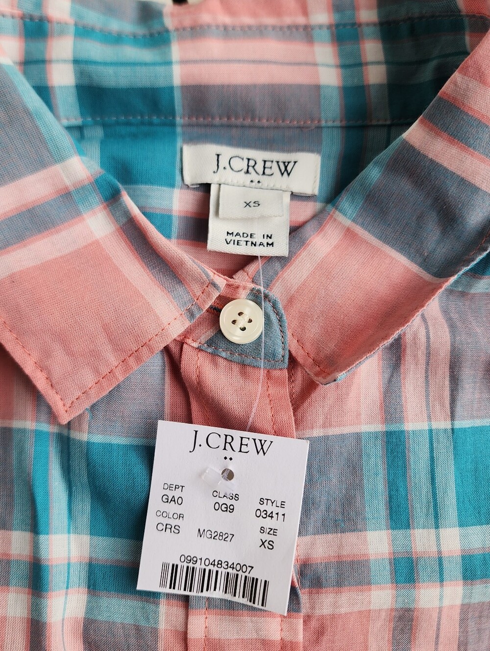 NWT J. Crew Plaid classic button-down shirt Coral Pink Blue Reef Shadow XS - Picture 13 of 14